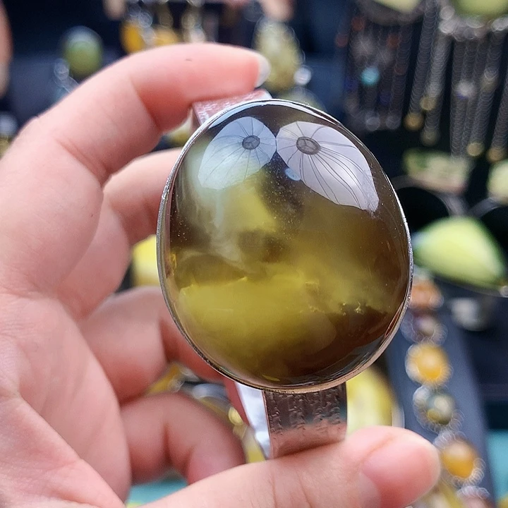 琥珀裸石银S925镶嵌J***y手镯