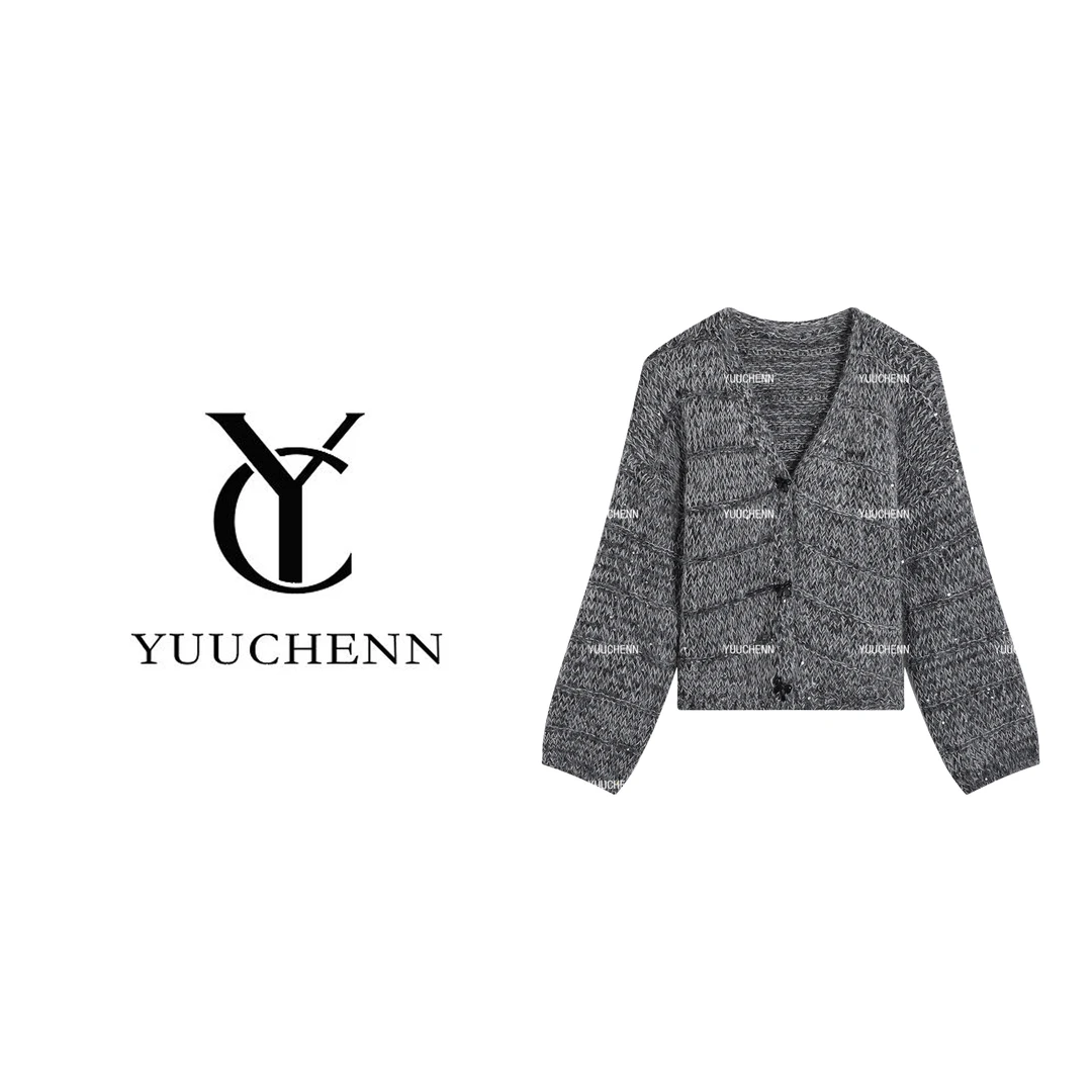 YUUCHENN 秋季针织慵懒风短款V领毛针织衫百搭毛衣女装25C-W1083
