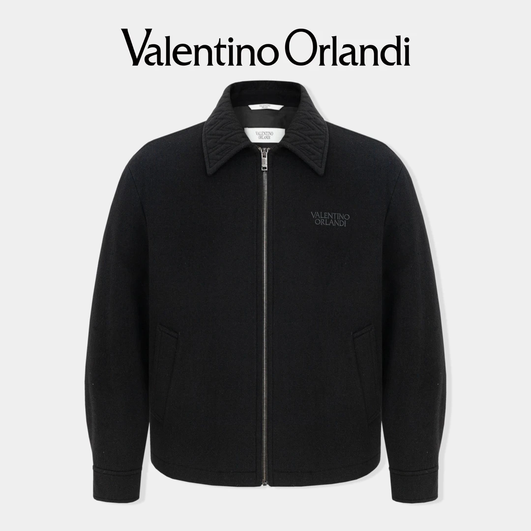 Valentino orlandi男士秋冬B版简约商务刺绣小标绵羊毛夹克外套