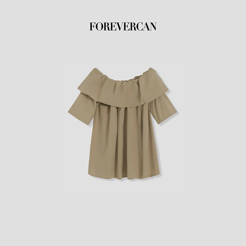 FOREVERCAN“威廉城堡”极简慵懒风一字肩风衣上衣连衣裙 ST18722