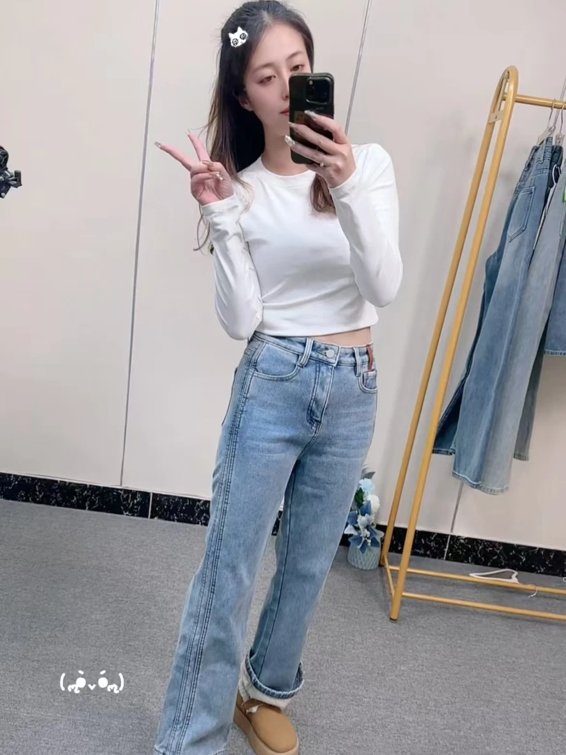 J【现货+运费险】暖冬款上新牛仔裤女2025百搭显瘦窄版直筒裤