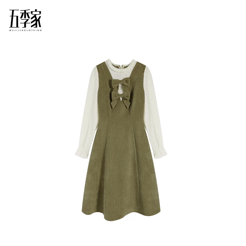 绿拼杏色连衣裙ZL114277