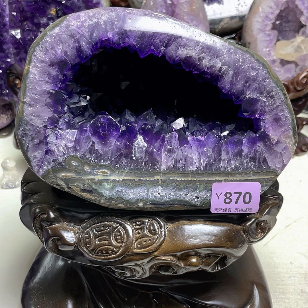 紫晶摆件未镶嵌帝紫大牙钱袋子