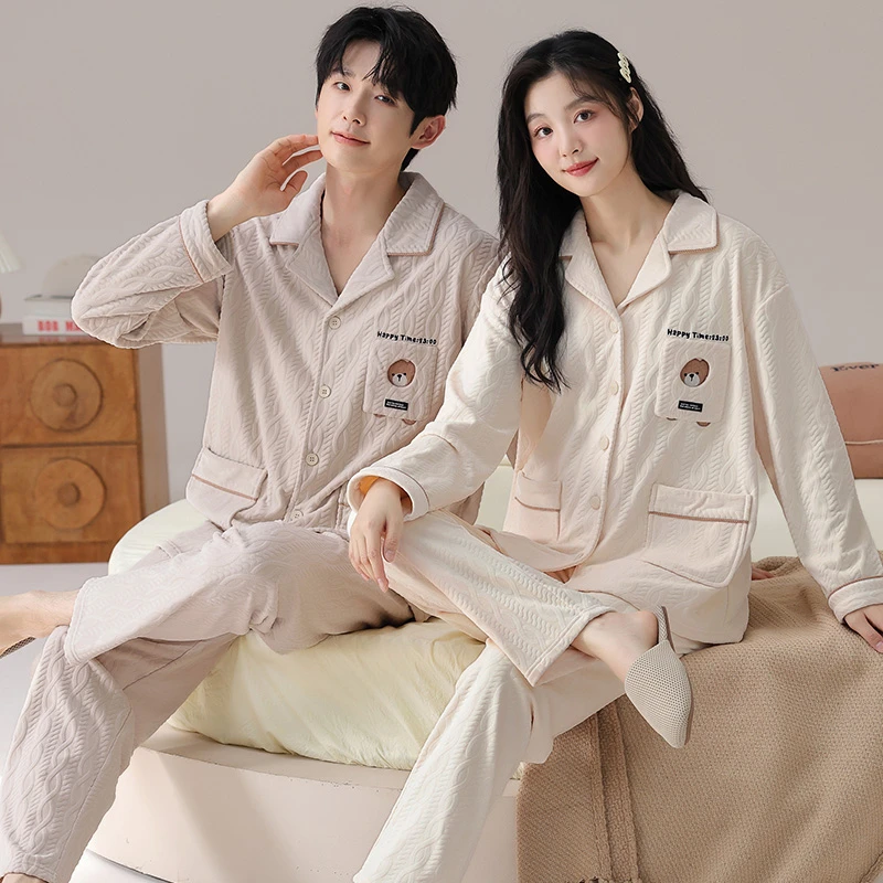 雅鹿情侣海岛绒睡衣女秋冬季加厚加绒款加大码薄绒保暖家居服男士
