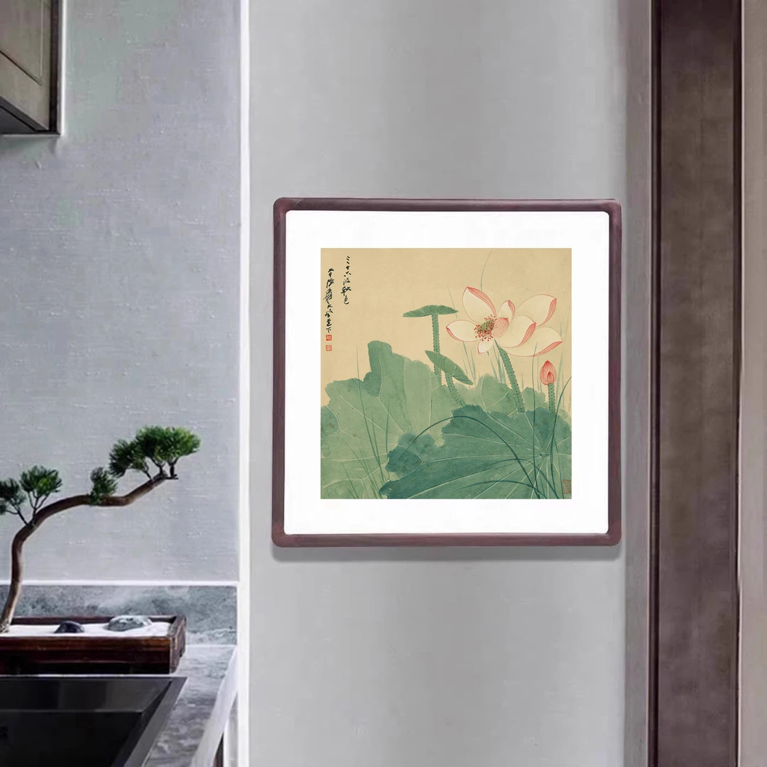 荷花装饰画新中式客厅玄关壁画办公室国画水墨画餐厅走廊过道字画
