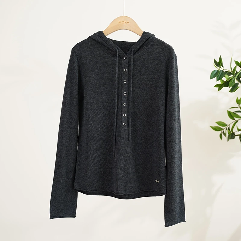 澳洲100%美利奴羊毛连帽针织衫纸片人女士上衣（241924）2454