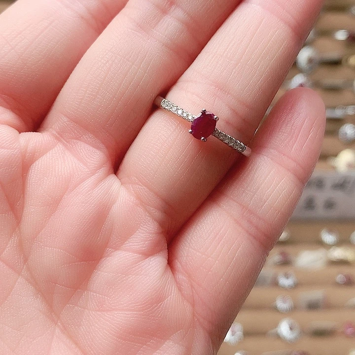 戒指银S925镶嵌红宝石