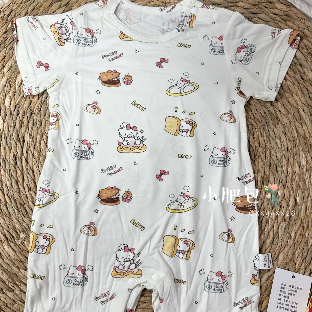 日单外贸莫代尔Kt满印夏季女宝可爱短袖连体衣爬服