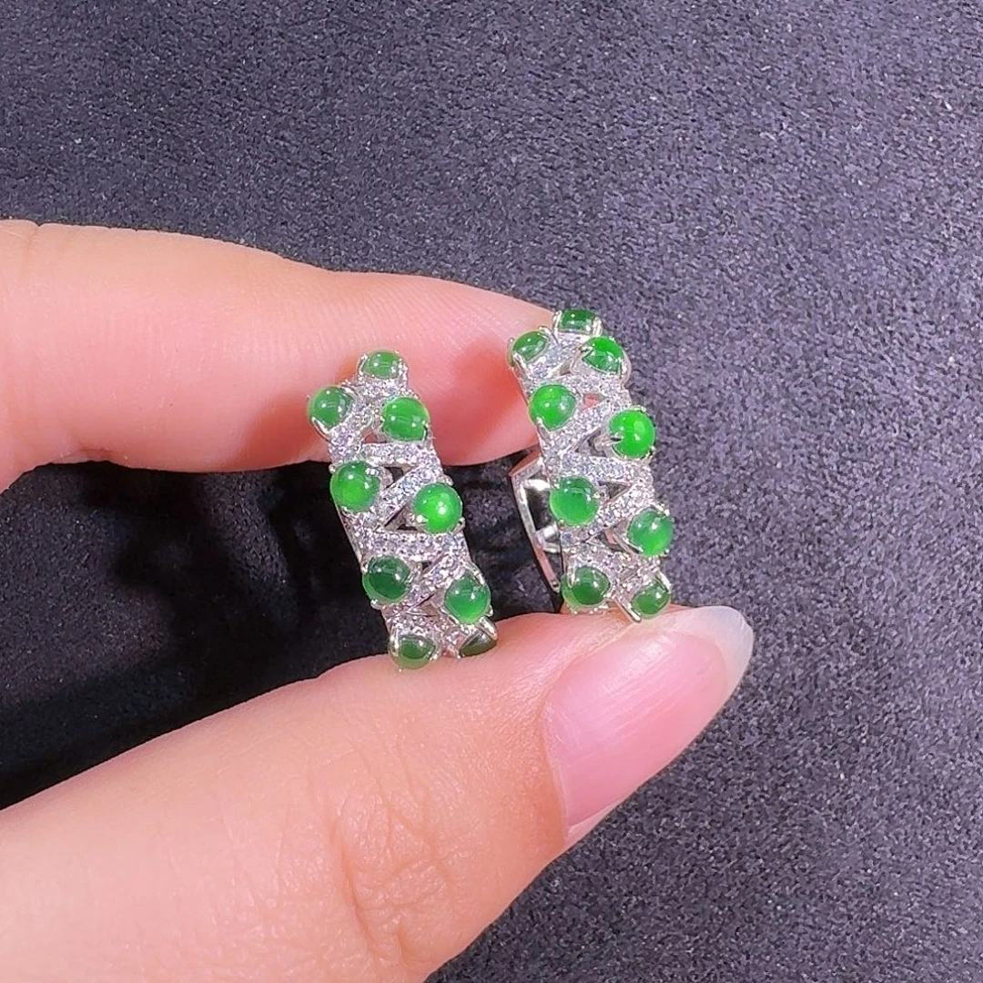 翡翠银S925镶嵌耳饰蛋面