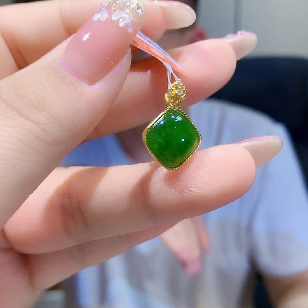 银S925镀金镶嵌和田玉（碧玉）耳饰