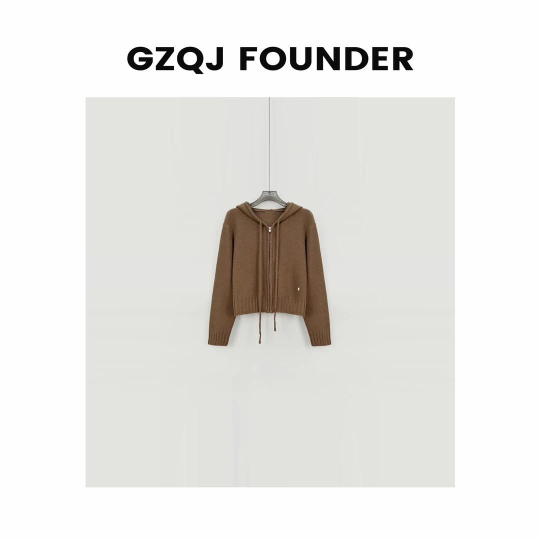 GZQJ【西洋丁香】 复古设计感拉链连帽羊毛针织衫毛衣女 3310