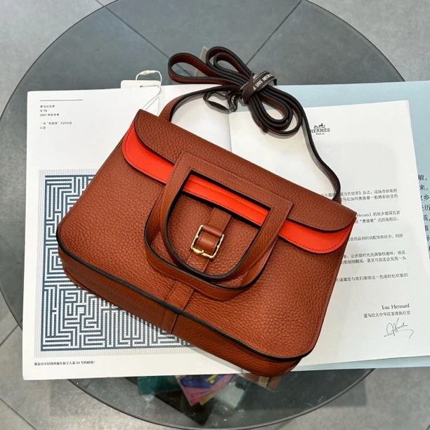 99新 Hermes/爱马仕 halzan31南瓜红拼火焰红 US592521