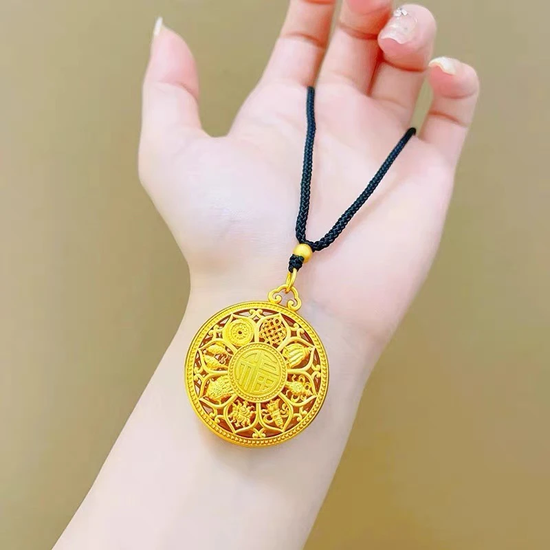 合金吊坠 【线下同款】金色古法镂空罗盘项链