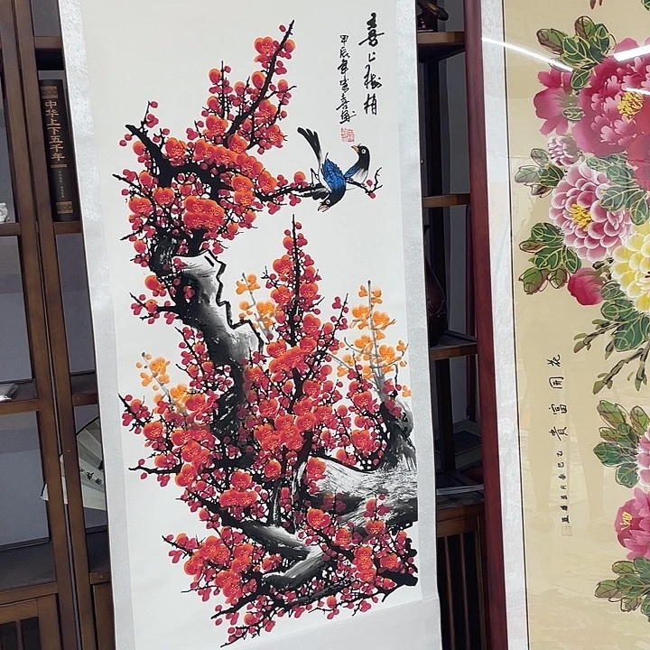 国画国画作品书法作品原稿福利梅花卷轴