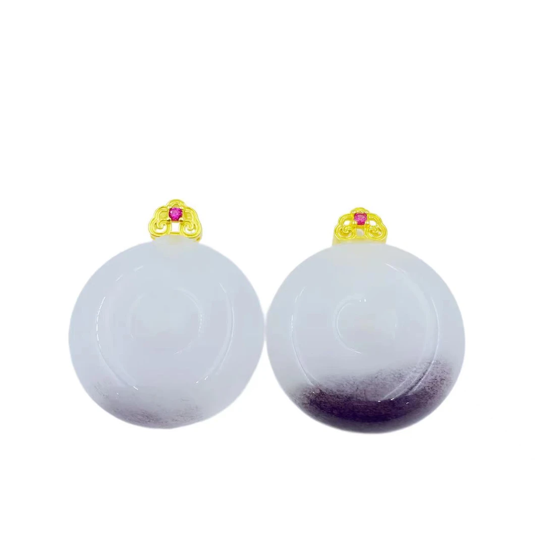 高档珠宝烟紫飘花平安扣吊坠Y2052（皮绳）多样性只发一件