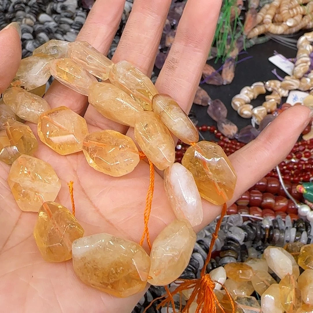 玛瑙/玉髓合金珠宝半成品黄水晶15mm牌子一条