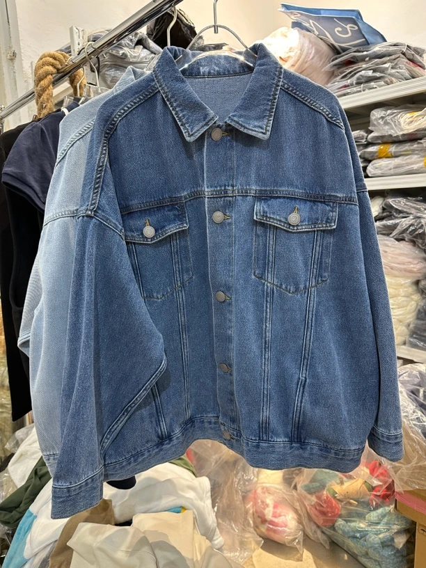 外贸原单个性时尚百搭单排扣牛仔外套