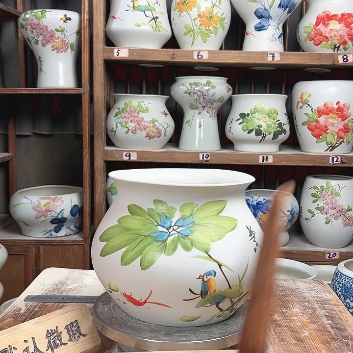 摆件钱袋子荷花鸟新款陶瓷