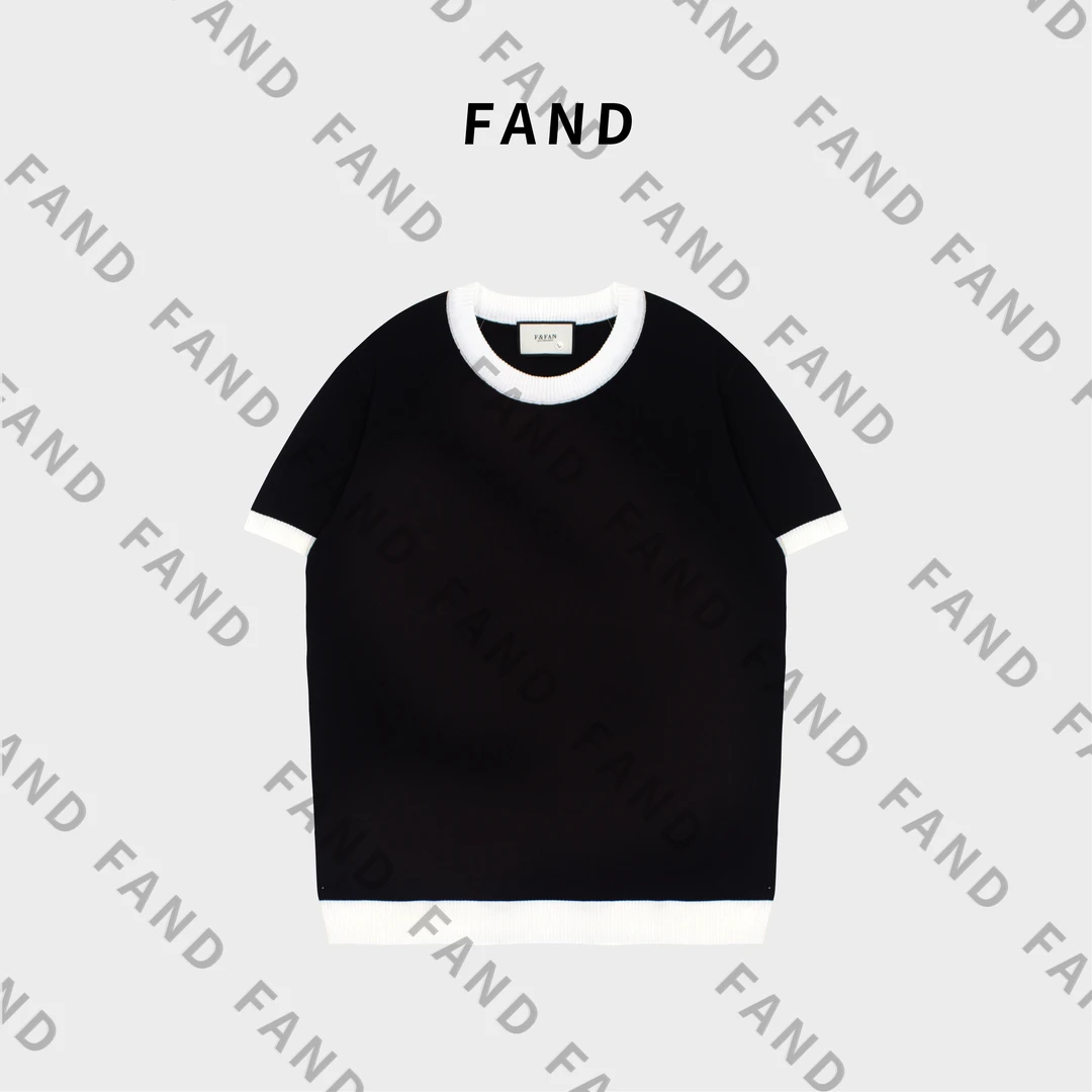 FAND妍妍【韩代HD】夏季情侣装冰感针织条纹宽松圆领短袖T恤