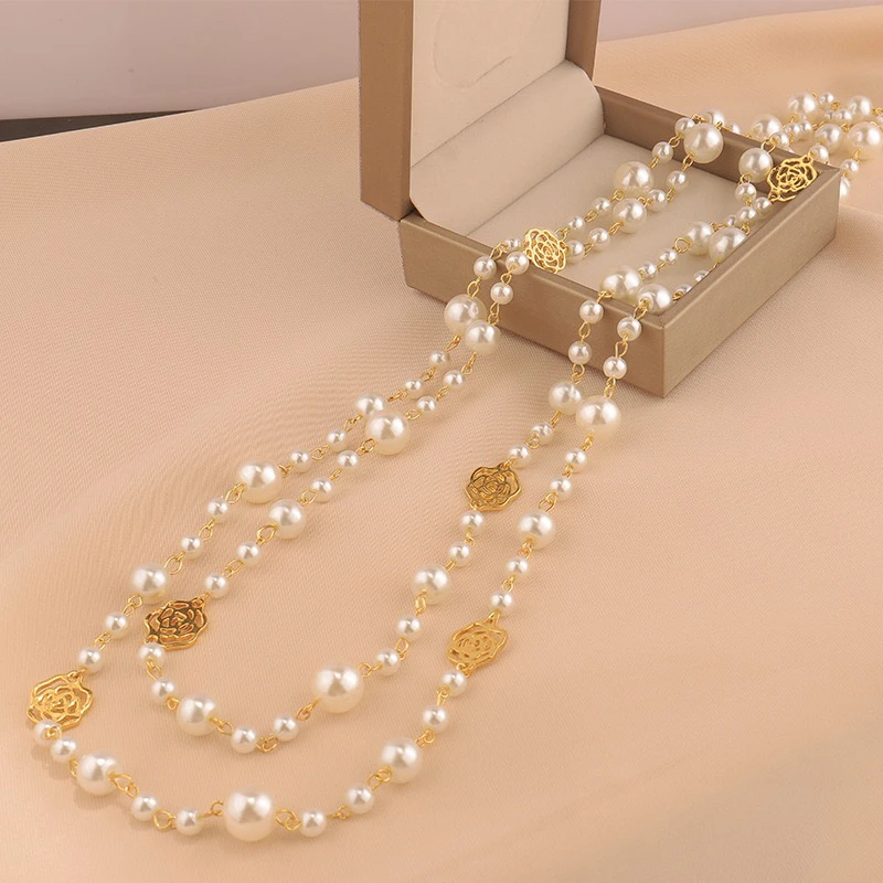 合金仿珍珠项链 合金仿珍珠项链 新款小众轻奢高级感长款毛衣链