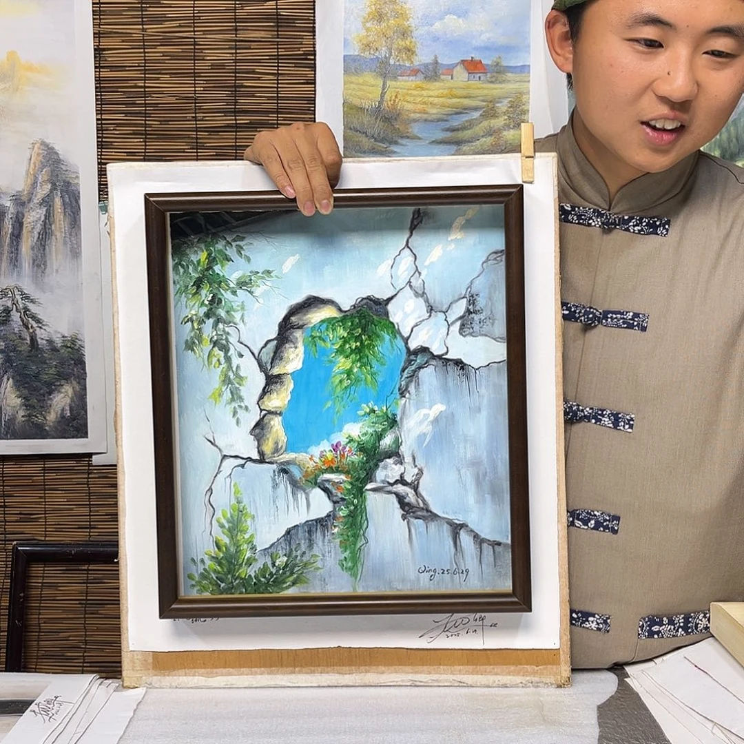 油画斯***斯行路人小院绘画作品竞拍