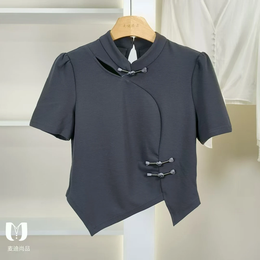 麦迪尚品【香】5072192 国风修身百搭T恤夏季品牌撤柜折扣女装