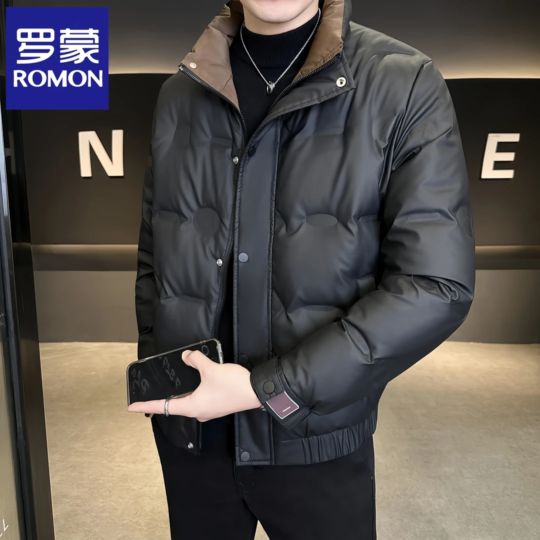 Romon/罗蒙羽绒服男士冬季新款加厚保暖外套立领时尚男装夹克防寒
