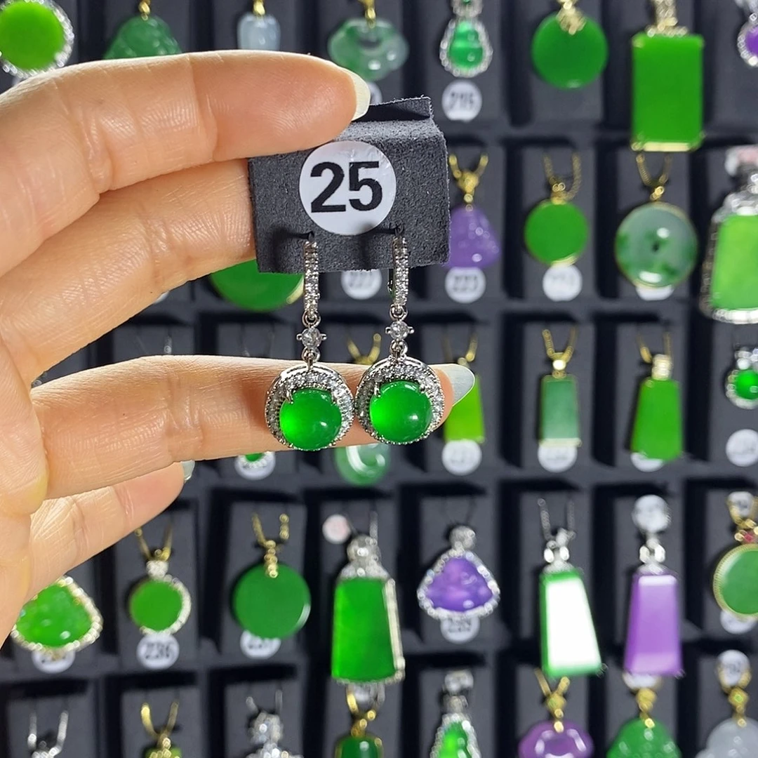 银S925镶嵌翡翠耳饰25