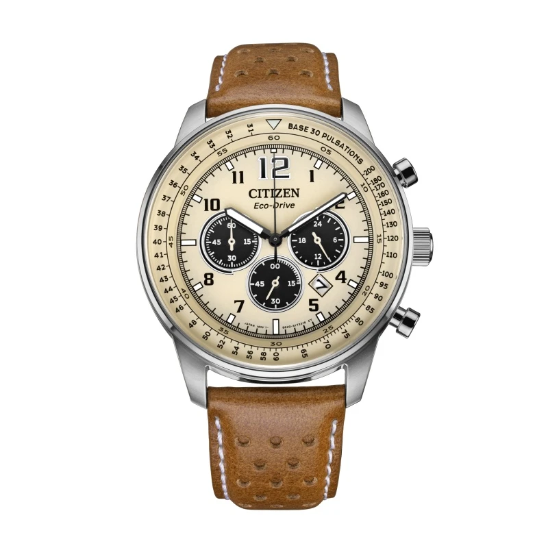 Citizen/西铁城光动能FF飞行系列三眼皮带休闲男士手表CA4500-16X