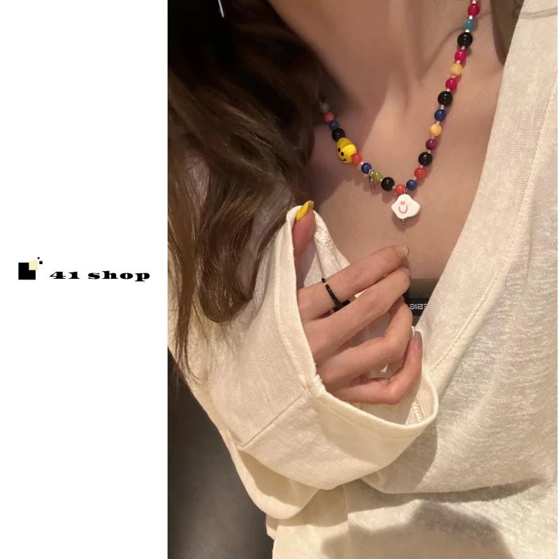 非金属仿珍珠项链 B无编号韩系东大门彩珠项链五彩斑斓笑脸珠珠链