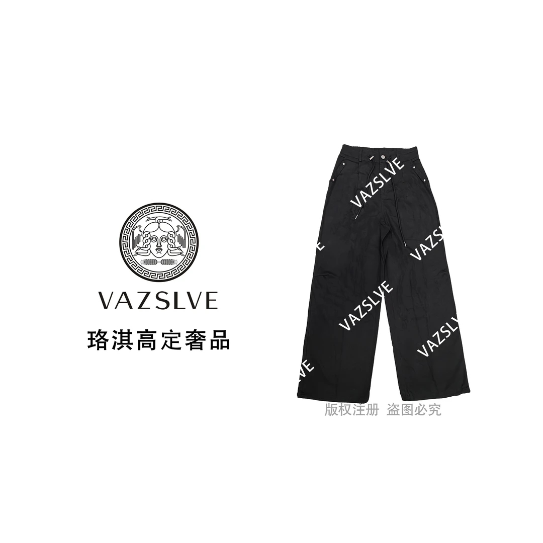 【VAZSLVE/珞淇高定】白色宽松垂感阔腿裤高腰后松紧腰抽绳休闲长裤