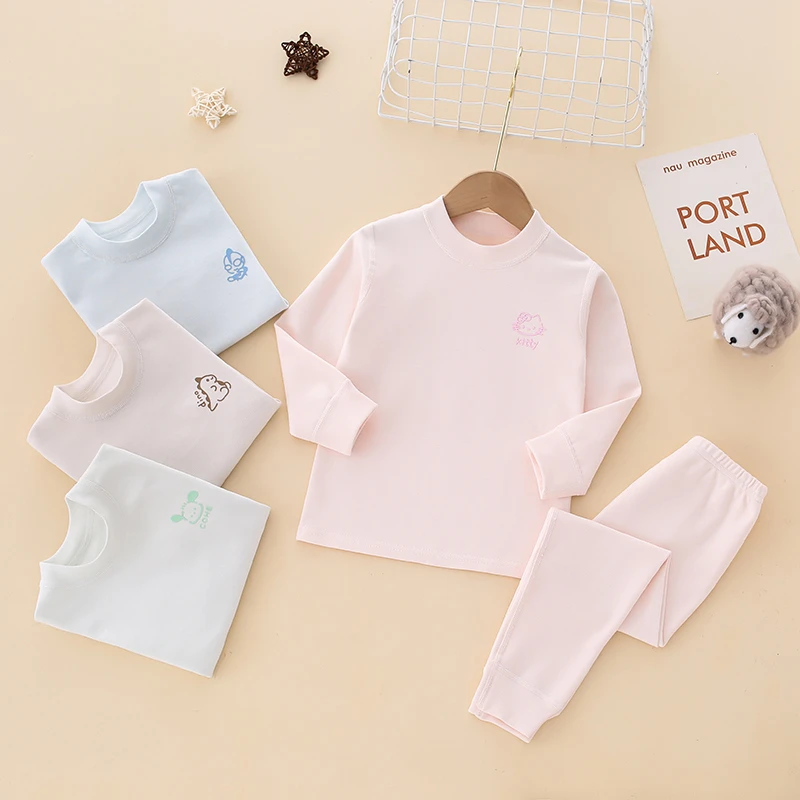 无骨纯棉舒绒320克儿童中高领秋衣内衣家居服套装[logo随机]