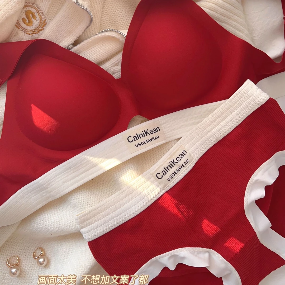 小CK软提拉红色内衣内裤套装新年本命年文胸套装蛇年新婚结婚胸罩