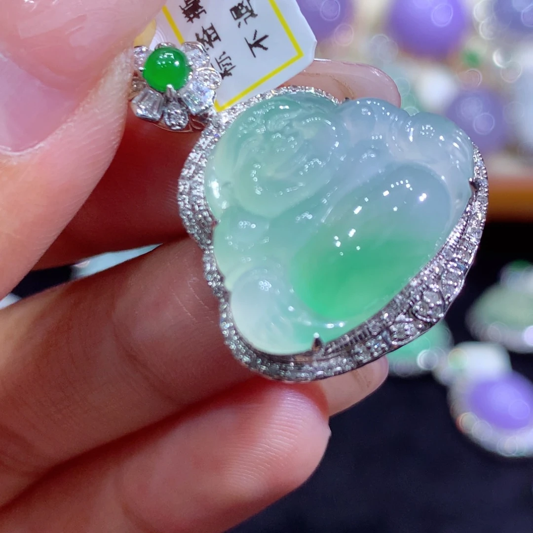 翡翠18K金镶嵌吊坠(不含链)