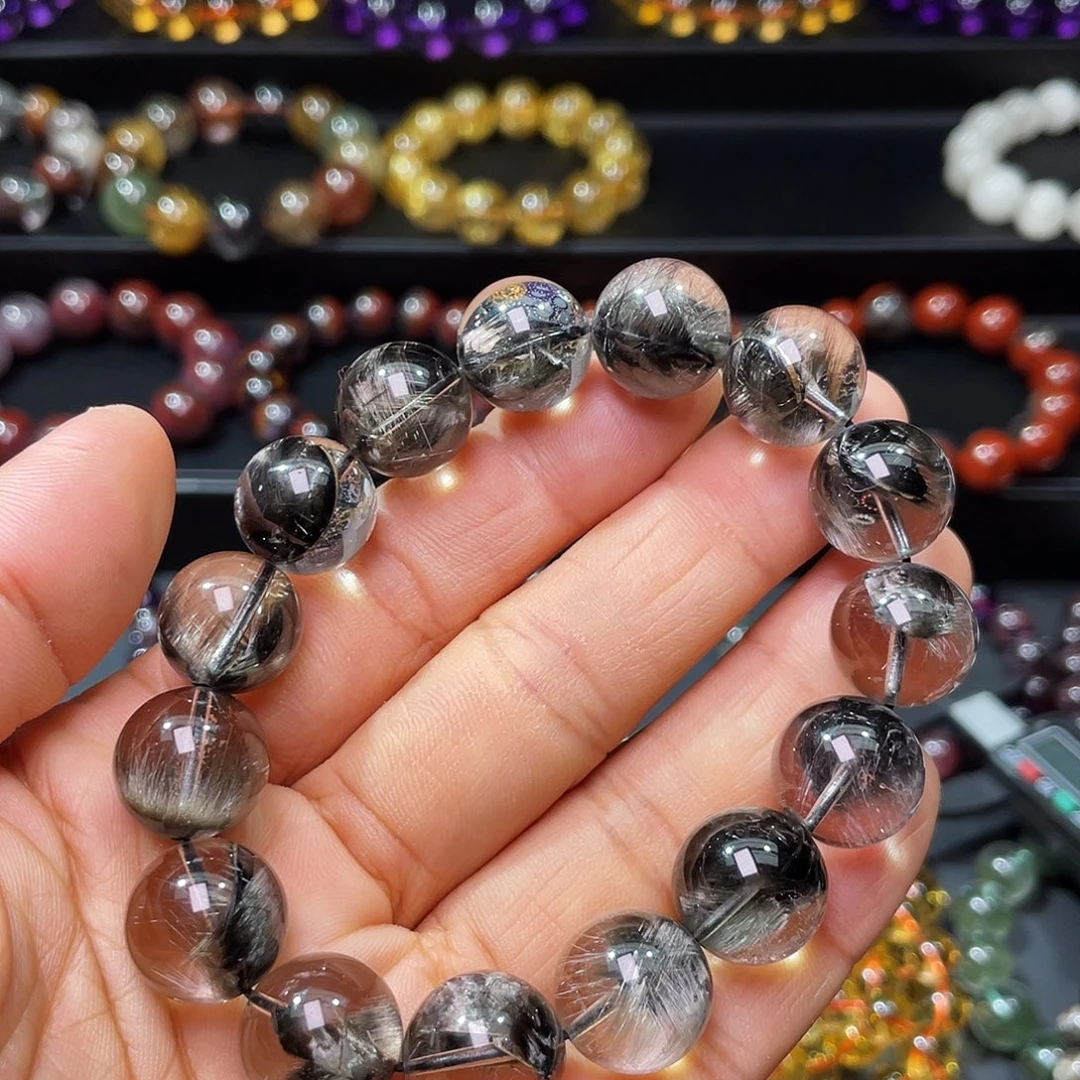 未镶嵌手链水晶黑银钛大颗粒15+m