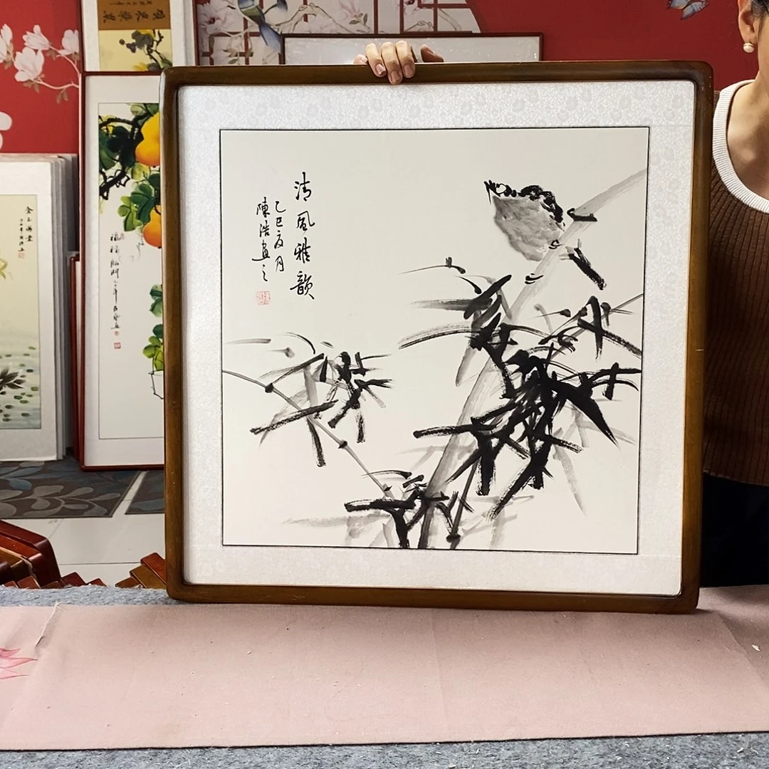 国画手写手绘带框包邮62✖️62国画作品