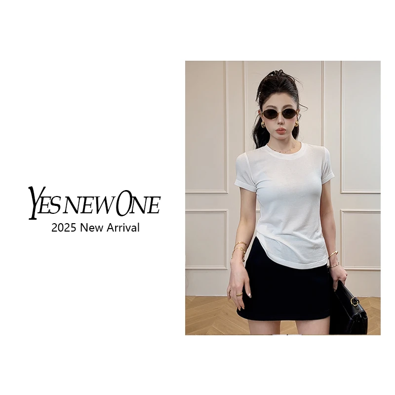 【大蟲家】极简风软糯天丝超细羊毛修身微透短袖圆领T恤   2025春季