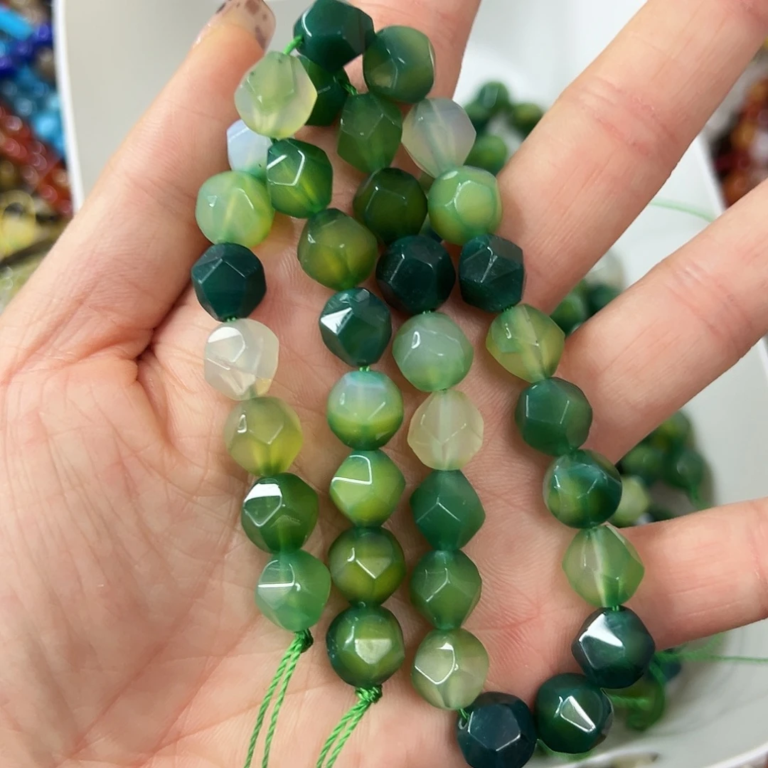 玛瑙/玉髓合金珠宝半成品 卡10绿玛瑙切面一条