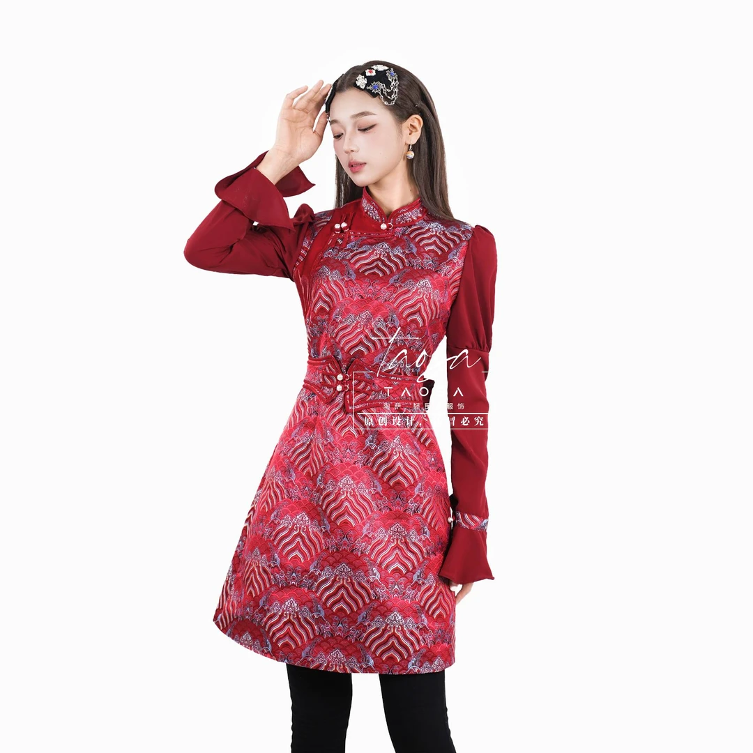 【陶萨】Q051-锦缎连衣裙 陶萨原创轻民族服饰