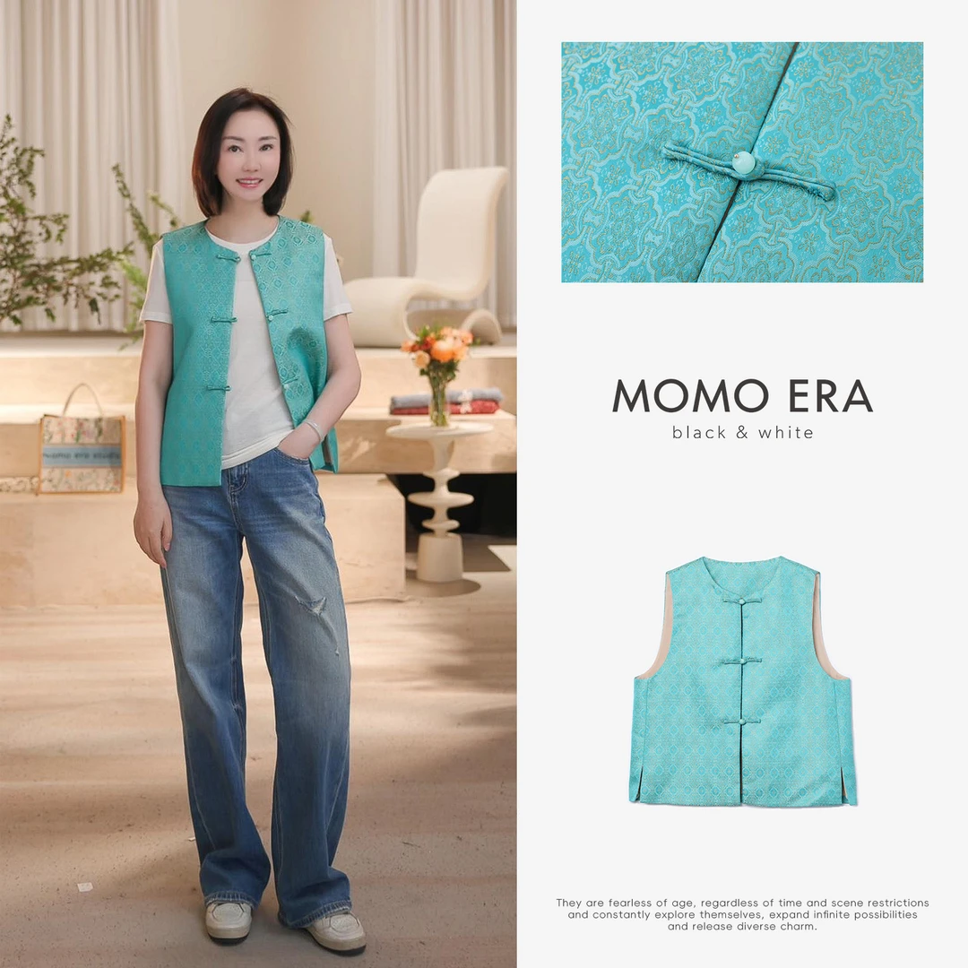 14455 MJ 新中式国风提花盘扣圆领马甲