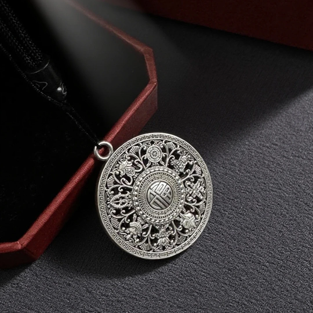 吊坠足银 纯银八卦罗盘999足银银饰
