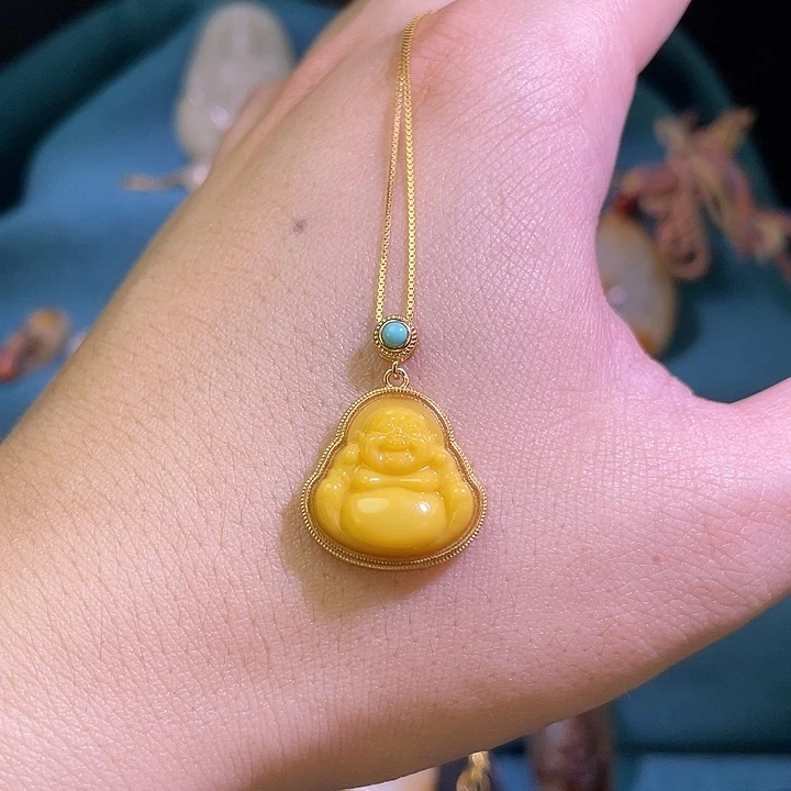 琥珀颈饰银S925镶嵌