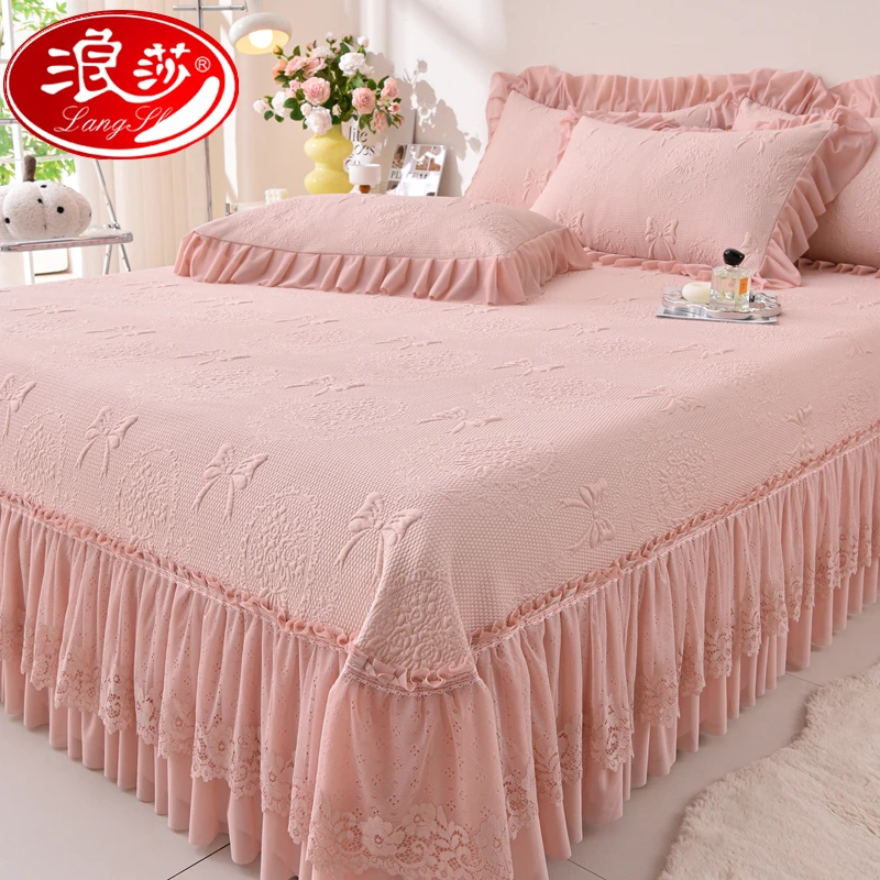 浪莎夏季凉感冰豆豆床裙三件套冰丝凉席2025可机洗床罩夏被四件套