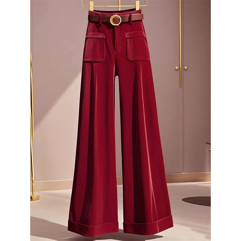 今年流行爆款安可拉红色直筒阔腿裤冬季新款高腰显瘦宽松休闲裤女