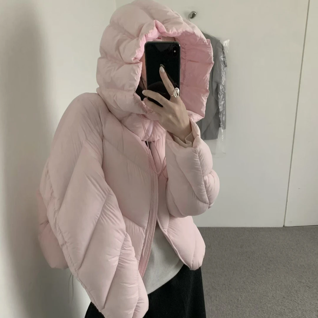 新款羽绒服设计感韩版小众百搭极简风连帽立领可爱风纯色