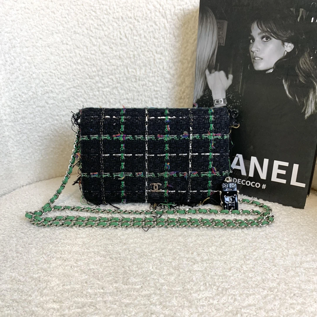 95新 Chanel/香奈儿 壹臻/拼色毛呢机器人woc包 24开 51409067