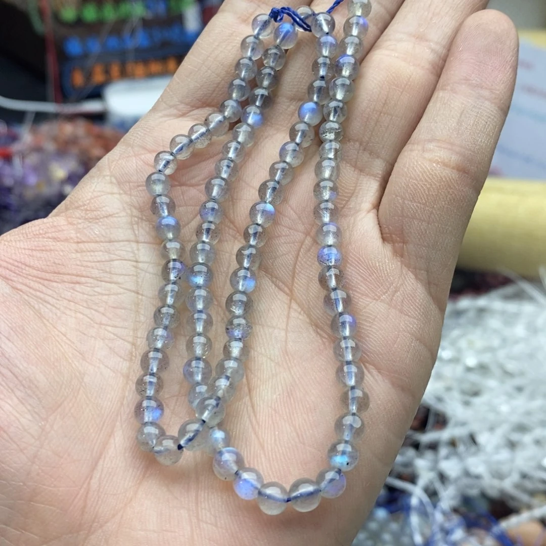 玛瑙/玉髓未镶嵌珠宝半成品独*一条天然5mm透体灰月光A70