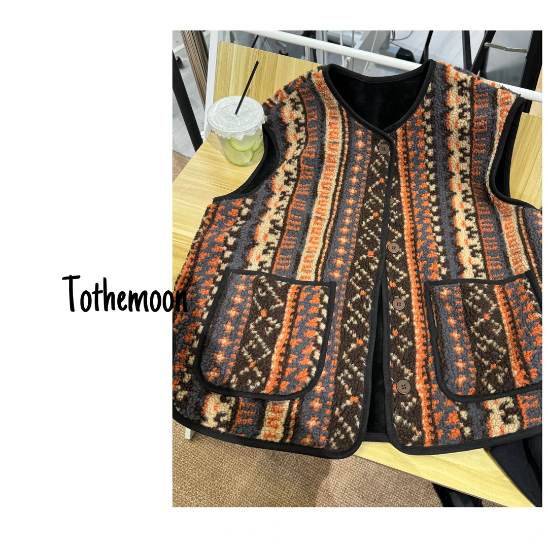 UpSd 原创【过期辣椒】加绒加厚民族风复古花休闲百搭毛毛马甲