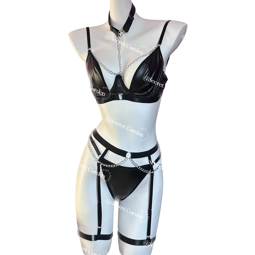 黑色性感光面分体内衣