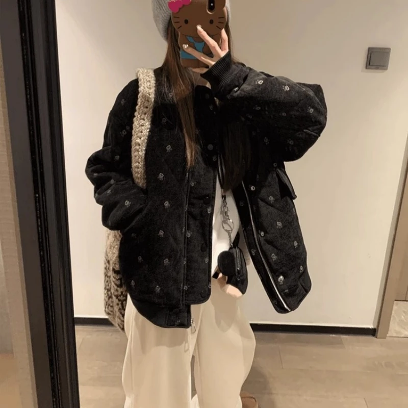 Aimeerosa/艾洛莎秋冬韩系黑色碎花宽松棉服短外套女保暖加厚棉袄